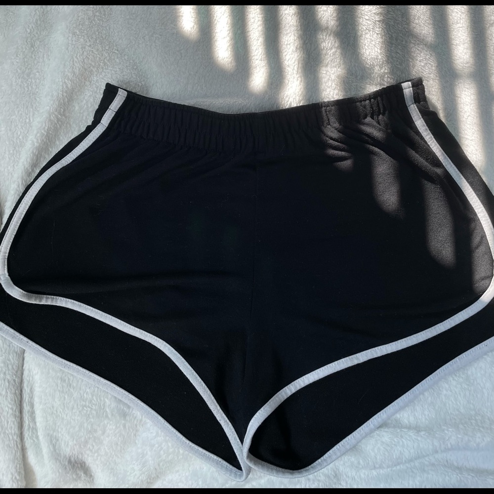 Black and White Elastic Waist Shorts